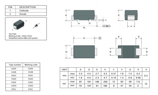 ES2DA диод ультрабыстродействующий Jingdao даташит схема