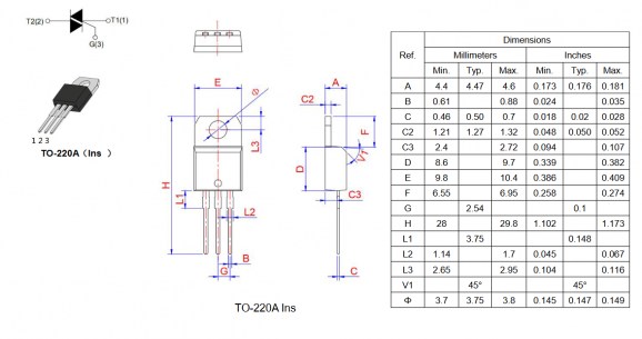 T3035H-800A cимистор (триак) WEIDA даташит схема