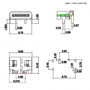 USB3.1 TYPE-C 02PF-023 разъем RUICHI даташит схема