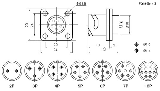 FQ18-2pin ZJ быстросъемный цилиндрический разъем даташит схема