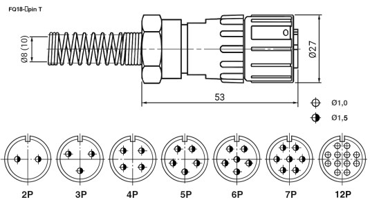 FQ18-2pin TK-8 быстросъемный цилиндрический разъем даташит схема