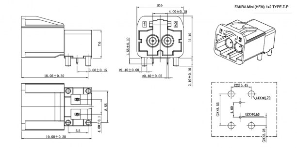 FAKRA Mini (HFM) 1x2 TYPE Z-P fakra RUICHI даташит схема