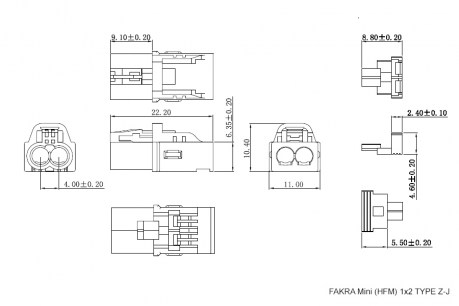 FAKRA Mini (HFM) 1x2 TYPE Z-J fakra RUICHI даташит схема