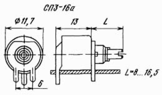 СП3-16А-0.125 Вт 100 кОм 20% подстроечный резистор  даташит схема