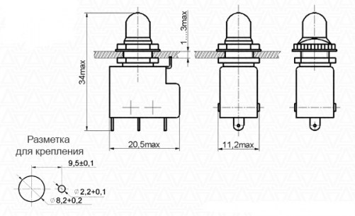 КМ1-8 переключатель кнопочный  даташит схема