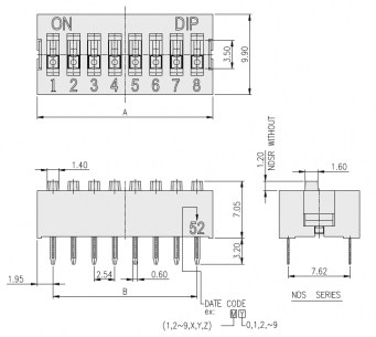 DS-08 (SWD1-8) dip переключатель RUICHI даташит схема