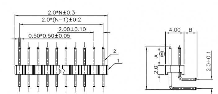 PLD2 2x40R pitch 2.00 mm штыри и гнезда для плат 2.00мм RUICHI даташит схема