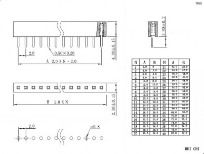 PBS2-02 pitch 2.00 mm штыри и гнезда для плат 2.00мм RUICHI даташит схема