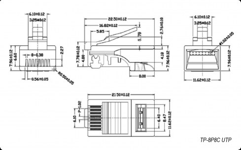 RJ45 (TP-8P8C) UTP разъем RUICHI даташит схема