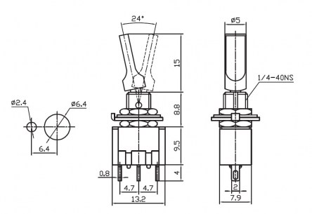 MTS-103-E1 on-off-on (кр.кол.) микротумблер RUICHI даташит схема