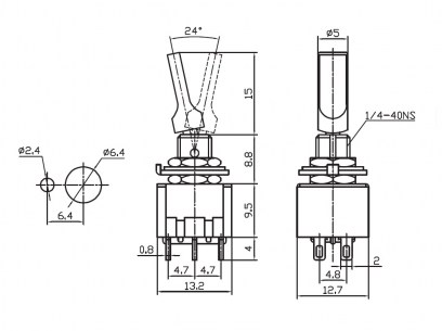 MTS-203-E1 on-off-on (кр.колп) микротумблер RUICHI даташит схема