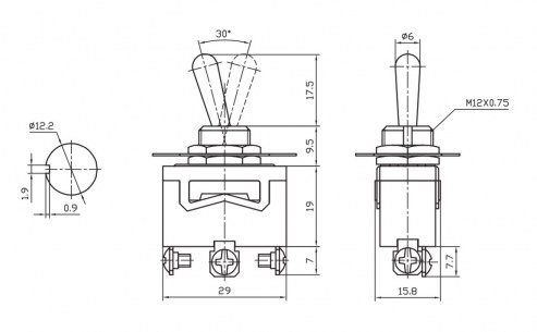 KN3(C)-103(A) on-off-on тумблер RUICHI даташит схема