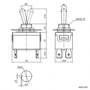 KN3(C)-201P on-off тумблер двухполюсный серии kn3(c) даташит схема