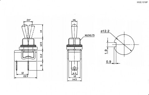 KN3E-101MP on-off тумблер RUICHI даташит схема