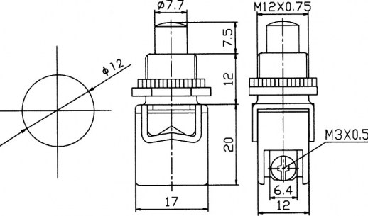 PBS-13B off-(on) красный переключатель кнопочный RUICHI даташит схема