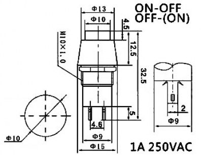 PBS-20B off-(on) металл переключатель кнопочный RUICHI даташит схема