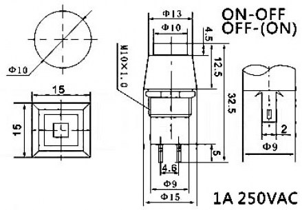 PBS-21A on-off красный переключатель кнопочный RUICHI даташит схема