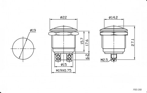 PBS-28B off-(on) металл антивандальная кнопка RUICHI даташит схема