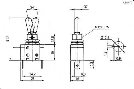 SAC-01 RED ASW-07D R-LED тумблер RUICHI даташит схема