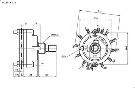 RCL371-1-1-12 галетный переключатель RUICHI даташит схема