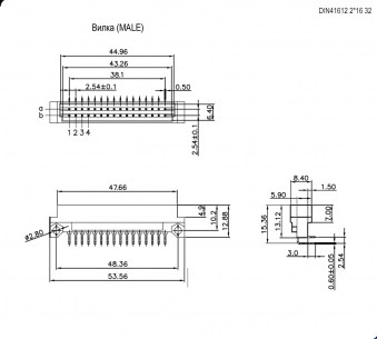 DIN41612 2*16 32 угл.вилка разъем RUICHI даташит схема