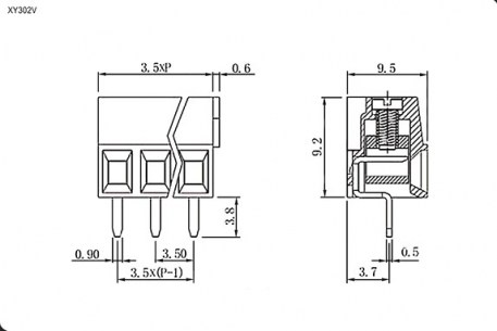 XY302V-02P 3.5mm лифт терминальные блоки RUICHI даташит схема