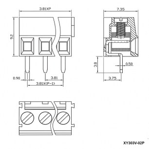 XY303V-02P 3.81mm лифт терминальные блоки RUICHI даташит схема