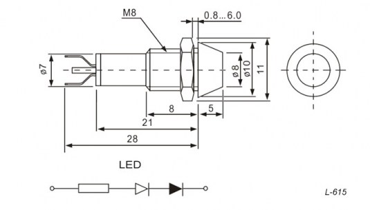 L-615-Y 220v (8mm) светодиоды в корпусе RUICHI даташит схема