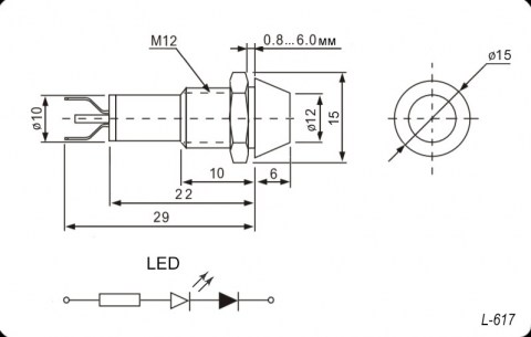 L-617-R 12v (12mm) светодиоды в корпусе RUICHI схема фото