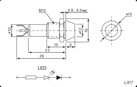 L-617-G 12v (12mm) светодиоды в корпусе RUICHI даташит схема