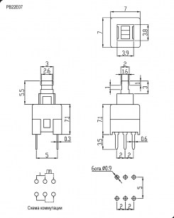 PB22E07 без фиксации 7x7x12 mm кнопка RUICHI даташит схема