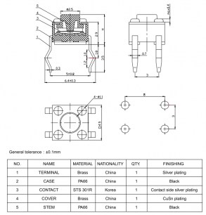 KAN4511-0381B 4.5x4.5x3.8 mm тактовая кнопка RUICHI даташит схема