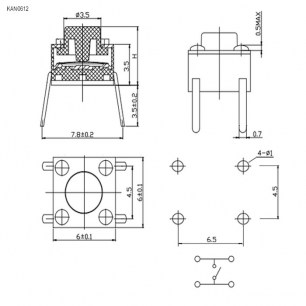 KAN0612-0901B 6x6x9 mm тактовая кнопка RUICHI даташит схема