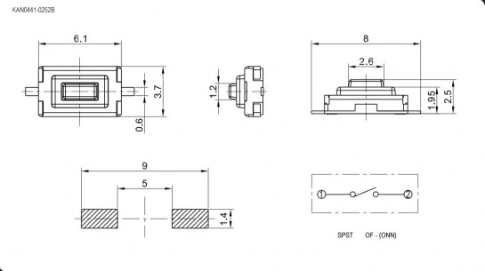 KAN0441-0252B 6x3.5x2.55 mm тактовая кнопка RUICHI даташит схема