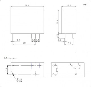 14F1 (JQX-14F1) 12VDC 10A реле электромагнитное RUICHI даташит схема