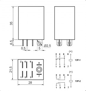 13F-1 (JQX-13F1) 240VAC 10A реле электромагнитное RUICHI даташит схема