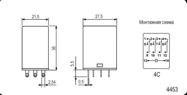 4453(18F)-4 (HH54P) 12VDC 5A реле электромагнитное RUICHI даташит схема