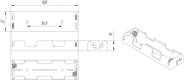 BH344 AA 2x2 батарейный отсек RUICHI даташит схема