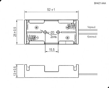 BH421 AAA 2x1 (BH621) батарейный отсек RUICHI даташит схема