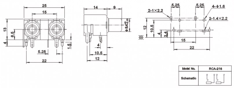 RCA-216 гнездо на плату (RS-212) разъем RUICHI даташит схема