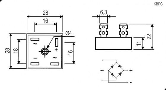 KBPC2512 25A 1200V (BR2512) диодный мост RUICHI даташит схема