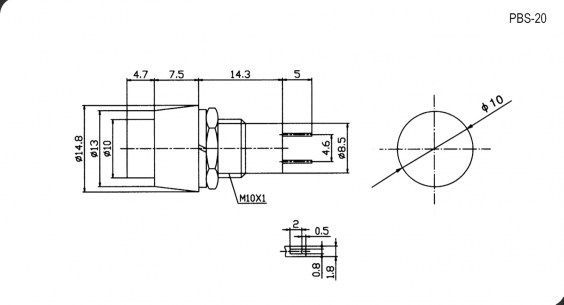 PBS-20B-2 off-on красный переключатель кнопочный RUICHI даташит схема