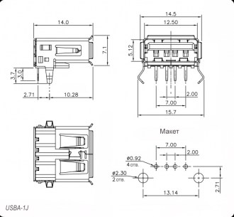 Разъем USBA-1J RUICHI даташит схема