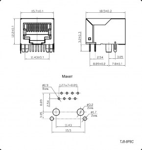 TJ8-8P8 cетевая розетка разъем RUICHI даташит схема