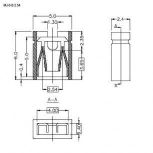 MJ-0-B 2.54 mm штыри и гнезда для плат 2.54мм RUICHI даташит схема