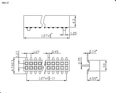 PBD1.27-10S штыри и гнезда для плат 1.27мм RUICHI даташит схема