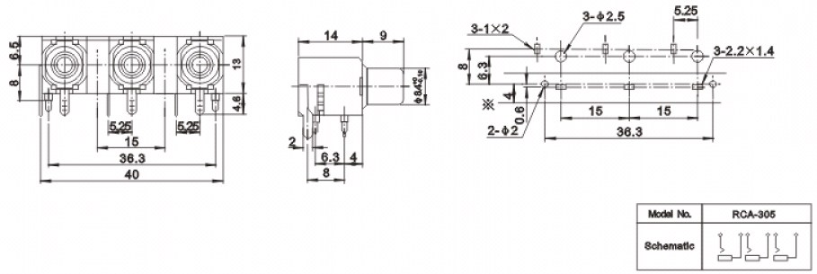 RCA-305 гн на плату (RS-305) разъем RUICHI даташит схема