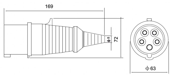 015 (3P+N+E 16A 220-415V~) силовые разъемы RUICHI даташит схема