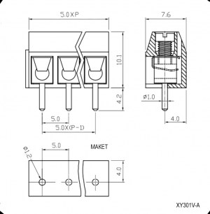 XY301V-A-3P 5mm терминальные блоки RUICHI даташит схема