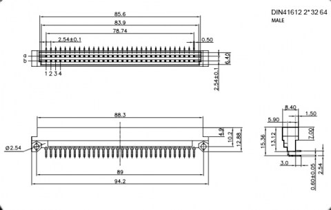 DIN41612 2*32 64 угл. вилка разъем RUICHI даташит схема